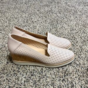 Adrienne Vittadini Pale Pink Perforated Cork Wedge Loafers